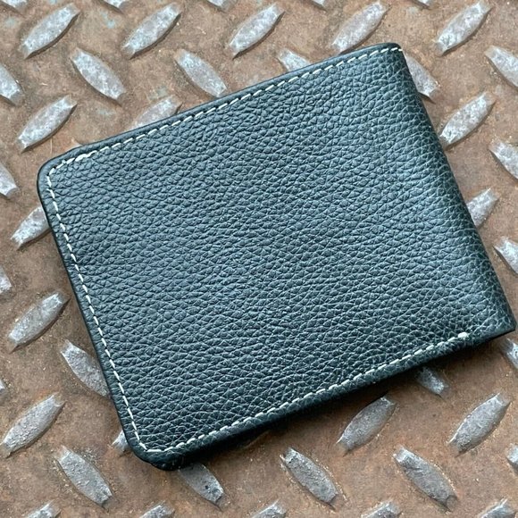 Men Wallet Blue/Black Genuine Leather Bifold Handmade Card Holder Billfold Han - Picture 8 of 9